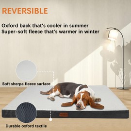 Dungwei Orthopedic Dog Bed for Large Dogs, Waterproof Dog Bed for Crate with Removable Washable Cover, Anti-Slip Bottom, Pet Bed Mat, 36" x 27" x 3" Blue White