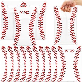 JarThenaAMCS 50Pcs Baseball Party Favor Bags White Red Ball Treat Bags with Handles Plastic Candy Goodie Bags for Sport Event Party Gift Wrapping Supplies