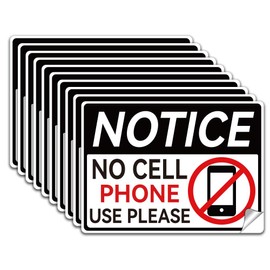 WADORN 10Pcs Notice No Cell Phone Use Please Sign Sticker, PVC Waterproof No Cell Phones Warning Stickers Decal for Office Business Classroom Self Adhesive Sign for Indoor Outdoor, 5.1x7.1 Inch