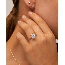 PAVOI 14K Gold Plated 3 CT Cushion Cut Engagement Ring for Women | Promise Wedding Band | Elongated Cubic Zirconia Fake Engagement Rings, 5, White Gold, Cubic Zirconia