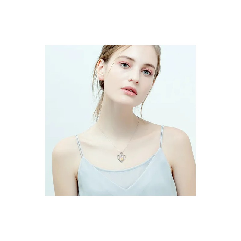 Collar Corazón Buho Graduación Plata 925+ Oro+ Diamante Cz