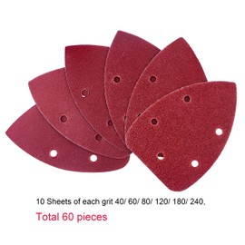 AUSTOR 60 Pieces Mouse Detail Sander Sandpaper Sanding Paper Hook and Loop Assorted 40/ 60/ 80/ 120/ 180/ 240 Grits