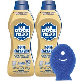 Bar Keepers Friend Soft Cleanser Liquid (2 x 26 oz) Plus Dish Fish Sponge - Multipurpose Cleaner & Rust Stain Remover for Stainless Steel, Porcelain, Ceramic Tile, Copper, Brass & More