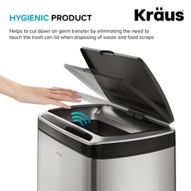Kraus KTCS-10MB GarbagePro Rectangular 13 Gallon Hands-Free Motion Sensor Trash Can Battery Operated in Matte Black Finish with SoftShut Touchless Lid