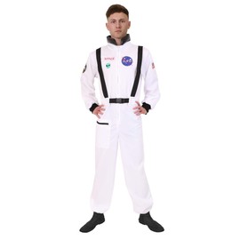 Mens Astronaut Costume - X-Large - White Spacesuit With Astronaut Decals - Adults Space Man Historical Fancy Dress