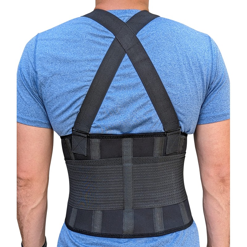 Adjustable Lower Back Support Belt with Suspenders - Heavy Duty