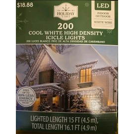 Holiday Time 200-Count Cool White LED High-Density Icicle Occasion Wedding Christmas Lights !