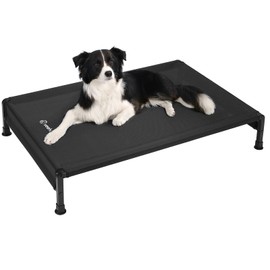 Veehoo Heavy Duty Elevated Dog Bed, Raised Dog Bed with Washable & Breathable Teslin Mesh, Non-Slip Silicon Feet, Cooling Dog Cot Bed, Pet Bed with Support Hem, 41" x 27", Black, CWC2433