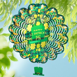 St. Patrick's Day Wind Spinner, St Patricks Day Decorations Gifts for Women, 3D Hanging Wind Spinners for Outdoor & Indoor Decor, 12 Inch Metal Wind Spinner for Garden Yard Home Ornament