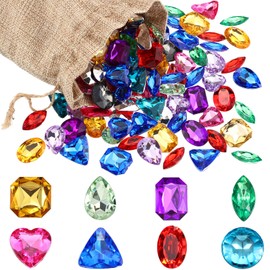 Hicarer 100 Pieces Toy Gems Pirate Treasure Jewels Fake Acrylic Gems Multicolor Bling Diamonds Plastic Gemstones with a Drawstring Bag for Party Table Decorations Pirate Party Favors