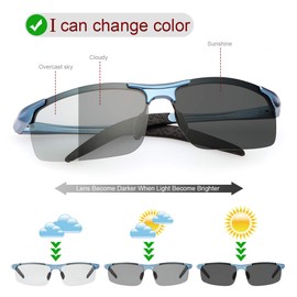 LJIMI Photochromic Sports Sunglasses with Polarized Lens for Men and Women Outdoor Driving Cycling Fishing 100% UV400 Protection Eyewear Anti Glare Eyeglasses Reduce Eye Fatigue Safety Glasses Shades