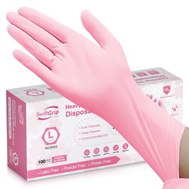 SwiftGrip Disposable Nitrile Gloves, Cherry Blossom, Large, 6-mil, Powder-Free, Latex-Free, Food Grade Gloves, Extended 12 Inches Cuff, Work for Cleaning, Hair Dye, Cooking (Box of 100)