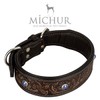 Michur Antonio Leather Dog Collar Brown Leather with Blue Stones
