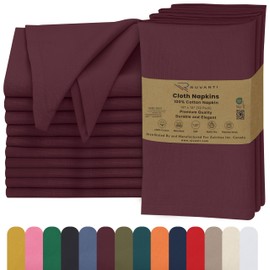 Ruvanti Cloth Napkins Set of 12, 18x18 Inches, Napkins Cloth Washable, Soft & 100% Cotton Napkins, Perfect for Wedding, Christmas Napkins, ‎Thanksgiving Napkins, Dinner Napkins - Burgundy