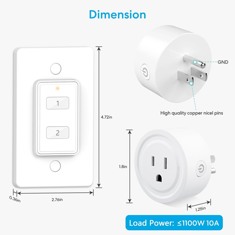LoraTap Mini Wireless Remote Control Outlet Plug Adapter (2 Pack)