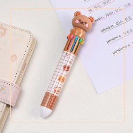 LNYMZD Brown Cartoon Bear Polychrome Color Retractable Ballpoint Pen, Kawaii Cute Multicolor Pens For School Office Student Supply Pens and Refills