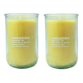 Candlestock Handmade Unscented Beeswax Jar Candle Pairs - Recycled Glass Jars (Tall)