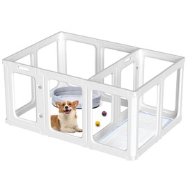 360° Panoramic Clear Acrylic Dog Playpen for Small Dogs Indoor, 12 PCS Acrylic Plastic Dog Playpen with 2 Door, Unobstructed Dog Fences Indoor Easy to Clean, 23.6"H Portable Medium Cage with Tool-Free