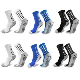 ZXOLDZX 2/4/6 Pairs Men's Soccer Socks Grip Pads Non Slip Football Baseball Soccer Socks for Men Women (2 Pairs Black+ 2 Pairs White+2 Pairs Blue)