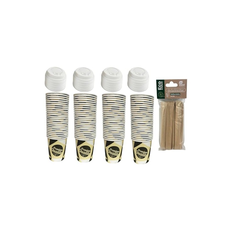 ARBUTUS 48 Disposable Cardboard Coffee Cups 4oz with 48 Plastic