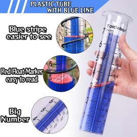 Toiclebor Rain Gauge Outdoor,Freeze Proof Plastic Tube with Black Spiral Stand,with Red Float,Wall Mount or Ground Install,Dual Scale,Model RM-BS7-002