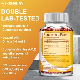 xemenry Omega-7 1590mg -Sea Buckthorn Oil - for Hair, Skin, Nail & Cardiovascular Health