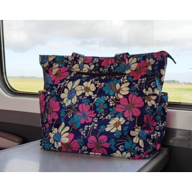 Floral Tote Water-resistant Large Shoulder Bag for Shopping School Work College Yoga Travel Beach Daily Use with Multi Pockets (purply blue)