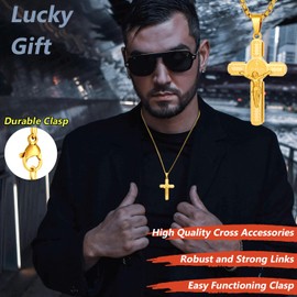 DXIUORF Cross Crucifix Necklace for Men Women, Stainless Steels Pendant with 24 inch Chain, Stainless Steels/Golden Plated, Jesus Necklace Gifts