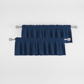 UPOPO 2 Pieces Valances Curtains 18 inches Long Kitchen Short Small Mini Little Caravan Linen Textured Living Room Navy Blue Bedroom Window Curtain Toppers Bathroom Privacy Valence Pair Rod Pocket