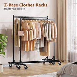 Hoctieon Z Rack Set of 2, Rolling Clothing Racks with Z-Base, Heavy Duty Garment Racks Set of 2, Clothes Rack on Wheels with Brakes, Clothes Organizer Rack Set of 2, Black