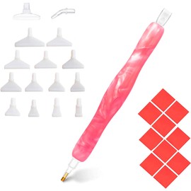 Diamond Painting Art Pen Tool,Diamond Painting Drill Pen Dot Pen Stylus Kit, Gem Rhinestone Picker Tool,5D Diamond Art Pen Placers Tips and 10Wax, Nail Art Embroidery Decoration Pink