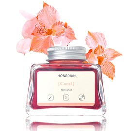 Hongdian Fountain Pen Bottled Ink Coral Color, 60ml Non Carbon Inkwell Bottle, Artist Calligraphy Ink