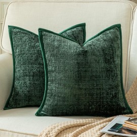 Yaertun Set of 2 Cushion Covers, Green, 40 x 40 cm, Chenille Cushion Covers, Decorative Cushion Cover, Sofa Cushion, Decorative Cushion, Velvet Back, for Sofa, Bedroom, Living Room, Soft, Cosy