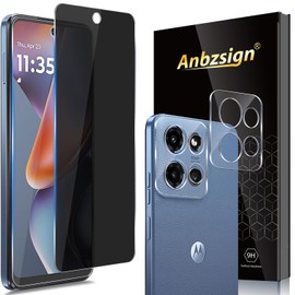 Anbzsign 2+2 Pack for Moto G (2025) Privacy Tempered Glass Screen Protector and Camera Lens Protector, Anti-Spy 9H Hardness Case Friendly Film for Moto G 5G (2025)