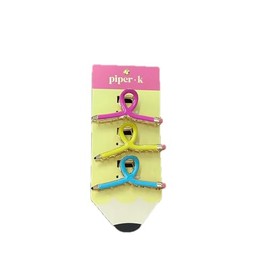 piper k Metal Pencil Claw Clips, 3pk - Pink, Yellow, & Blue Pencils, Back to School