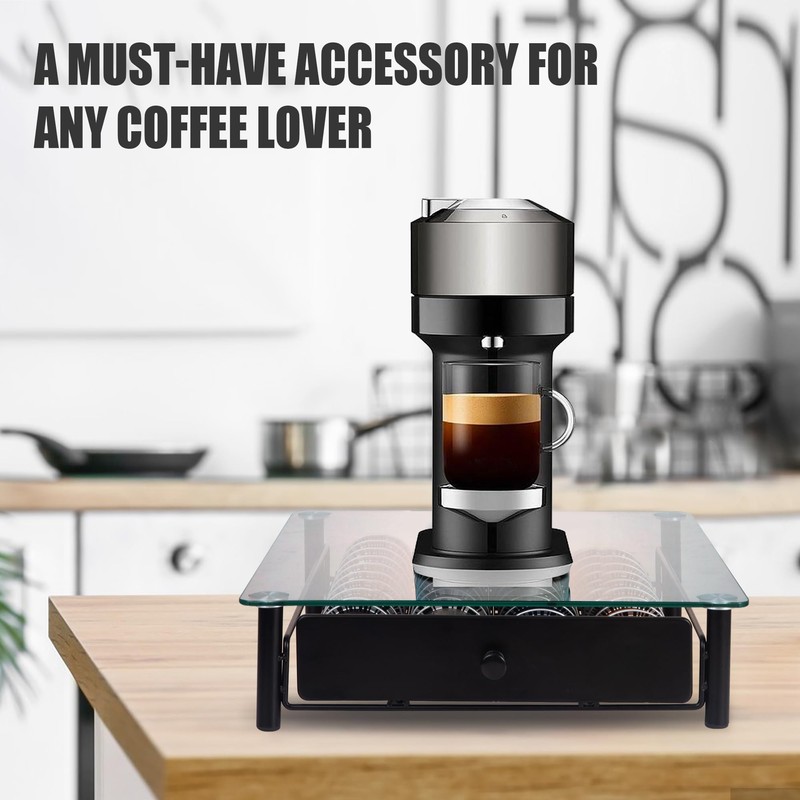 Tempered Glass Coffee Pod Drawer,Nespresso Vertuo Pod Holder Drawer for