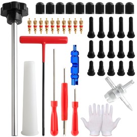 45 PCS Valve Stem Core Removal Replacement Tool Kit, Tire Valve Stem Removal Tool and TR412, TR413, TR414 Tire Snap in Short Rubber Valve Stem, 4 Way Valve Core Remover