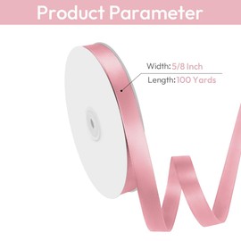 Isaspire 5/8" Width x 100 Yards Satin Ribbon, Light Pink Ribbon Perfect for DIY Craft, Bows, Gift Wrapping, Flower Bouquet, Valentine's Day, Christmas and Party Decoration