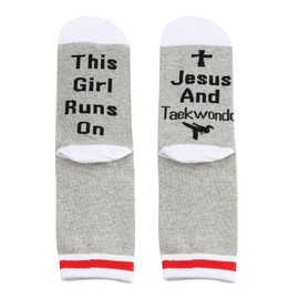 PXTIDY Jesus and Taekwondo Socks Gift for Martial Arts Christian Taekwondo Socks Gift for Taekwondo Trainer, gray
