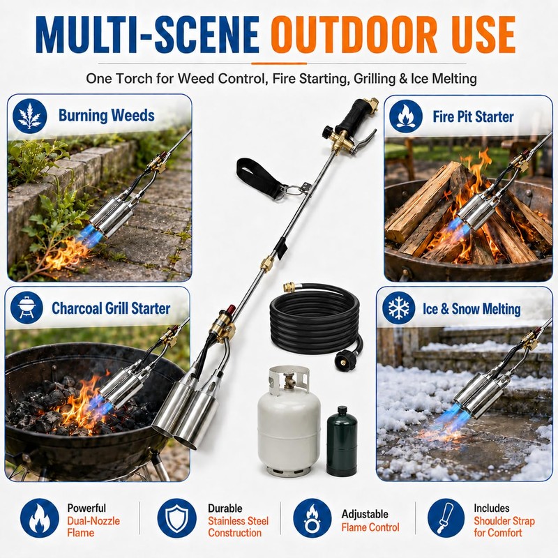 Brightpik Dual-Nozzle Propane Weed Torch, Weed Burner with 11.5 FT