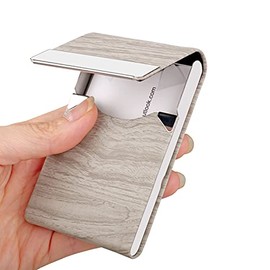 JuneLsy Business Card Holder Case - Professional PU Leather Business Card Case Metal Name Card Holder Pocket Business Card Carrier for Men & Women with Magnetic Shut (DM-Gray)