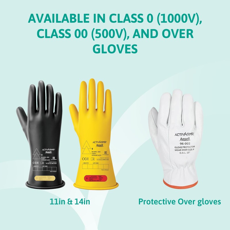 Ansell ActivArmr Electrician Work Gloves, Electrical Protection Class 00 (500V),
