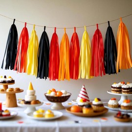 AimtoHome Fire Truck Tissue Tassel Garland - DIY Firefighter Birthday Party Decorations with 20 Pre-Cut Yellow Red Black Orange Paper Garland Banner, for Baby Shower,Race Car,Fire Truck Theme