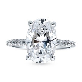 BERRICLE Sterling Silver Solitaire Wedding Engagement Rings 5.5 Carat Oval Cut Cubic Zirconia CZ Statement Cocktail Ring for Women, Rhodium Plated
