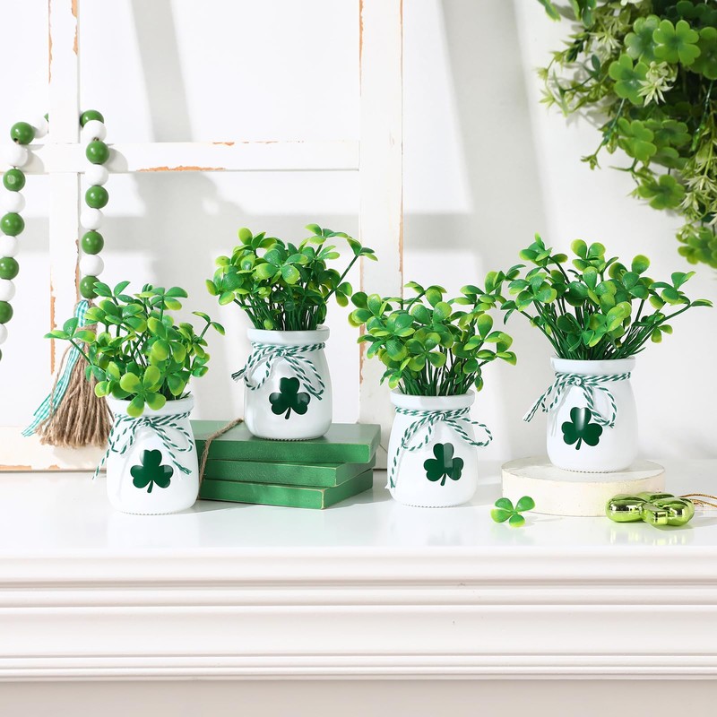 St Patricks Day Decorations-4pcs St.Patrick's Day Mini Jars with Artificial