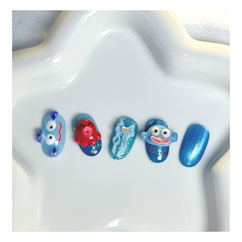 [Premium handmade embossed nails] Fish and octopus - Coffin Egg