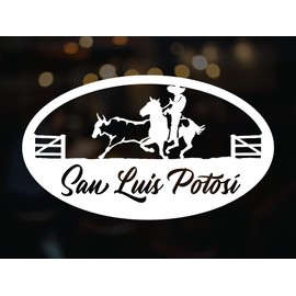 San Luis Potosí Mexico Decal Sticker Coleadero Charreada Rodeo Vinyl Stickers para carros Diseño Charro de Mexico Calcomanias para Trocas y Carros (8" x 4.5", San Luis Potosí)