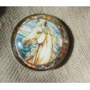 GLASS DOME PICTURE BUTTON BEAUTIFUL "STAINED GLASS" TAN HORSE W