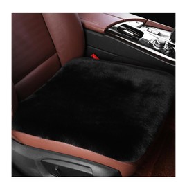 Ohleats Sheepskin Car Seat Cushion, Comfortable Soft Fur Wool Auto Front Seat Cover, Vehicle Seat Protector Pad for Warm Winter Office Chair, Universal Decor Car Accessories (Black)