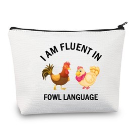PLITI Chicken Makeup Bag I Am Fluent in Fowl Language Chicken Lover Gift Chicken Whisperer Gift Crazy Chicken Lady Gift (Chicken Fowl LanguageU)